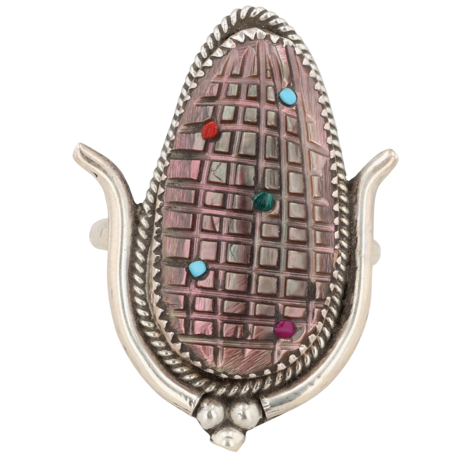 Tracey Etsate Bowekaty Zuni Sterling Abalone Corn Ring Sz 9.25: Tracey Etsate Bowekaty Zuni Sterling Abalone Corn Ring Sz 9.25 / 5.5g