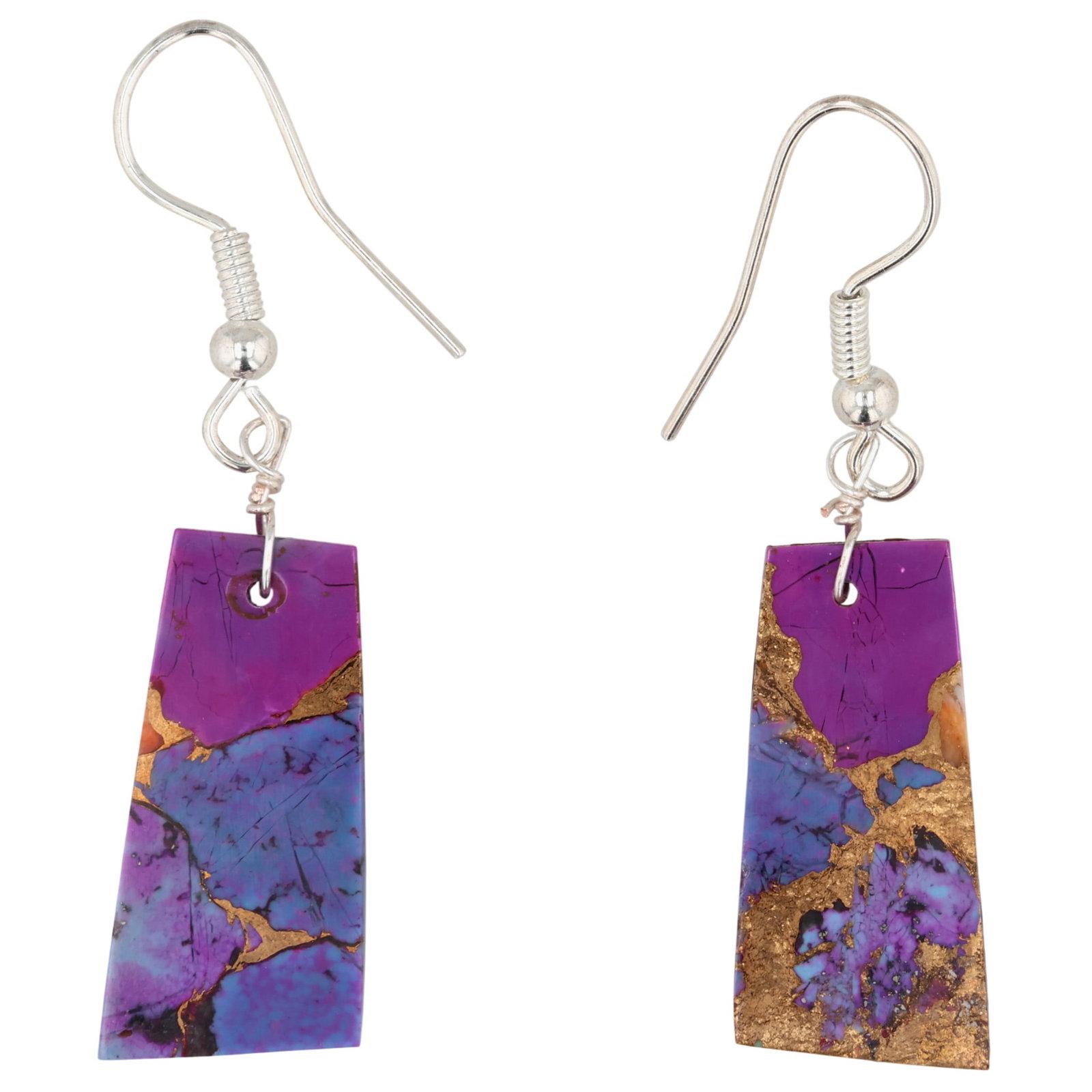 Southwest Sterling Violet Dahlia Slab Earrings: Southwest Sterling Violet Dahlia Slab Earrings / 2g