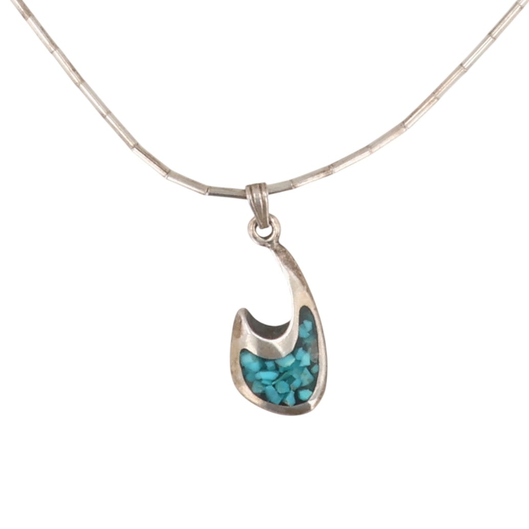 Southwest Sterling Turquoise Chip Inlay Liquid Silver Necklace (1 of 6)