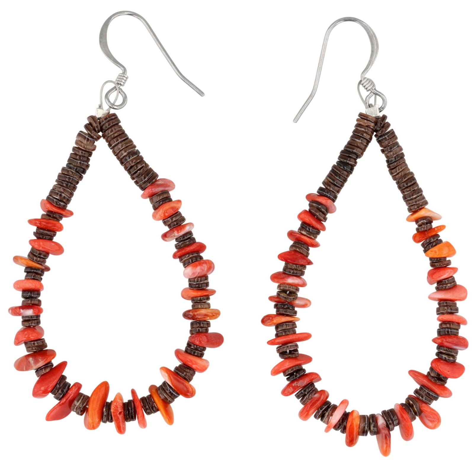Southwest Sterling Spiny Oyster Heishi Earrings: Southwest Sterling Spiny Oyster Heishi Earrings / 6g
