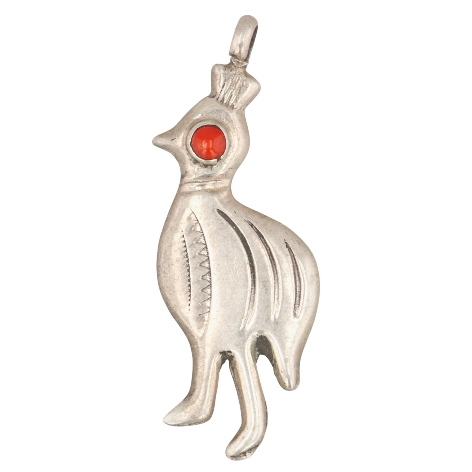 Navajo Sterling Coral Quail Pendant: Navajo Sterling Coral Quail Pendant / 4g