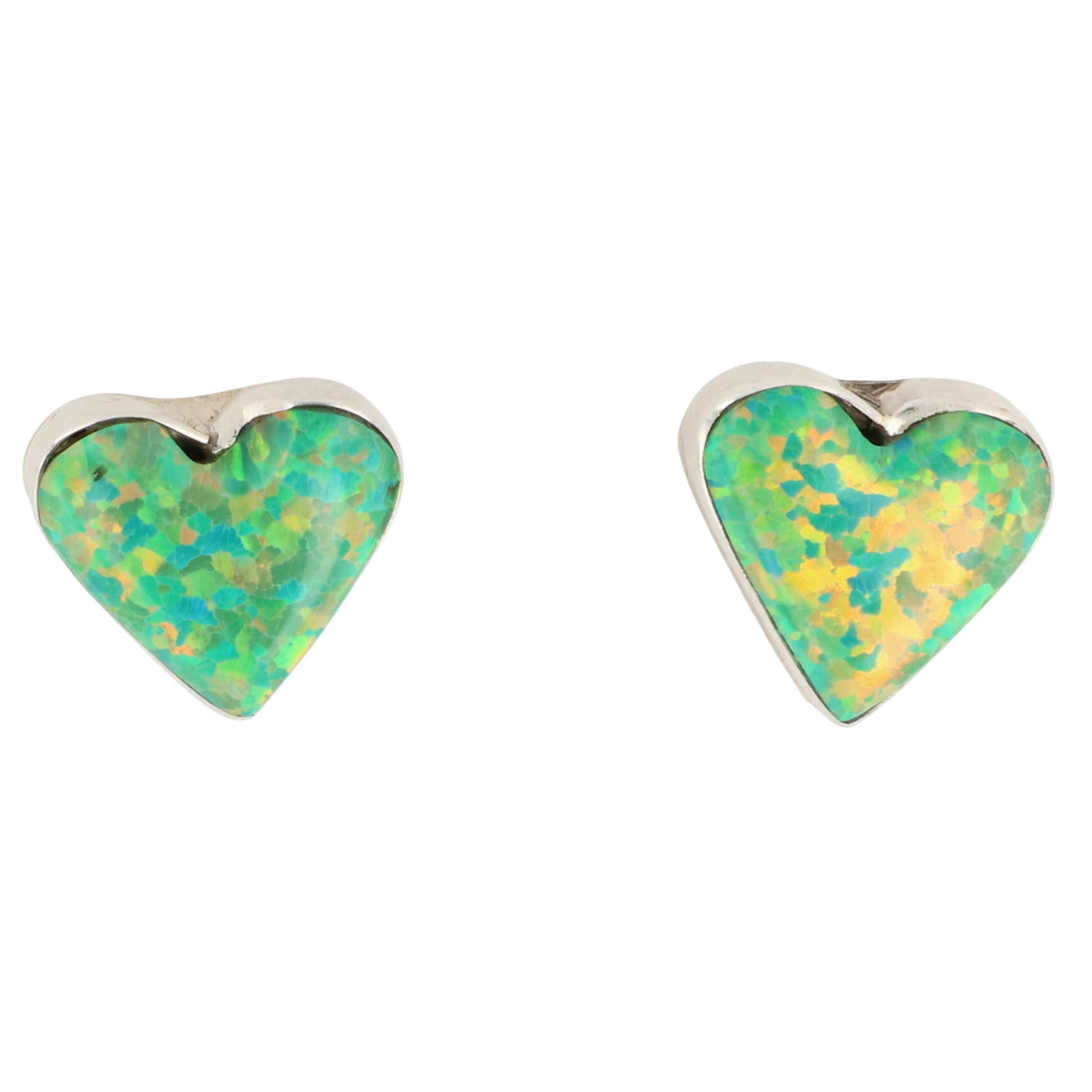Arlinda Lalio Zuni Sterling Opal Heart Earrings: Arlinda Lalio Zuni Sterling Opal Heart Earrings / 0.8g / Unsigned. Artist attribution based on accompanying tag.