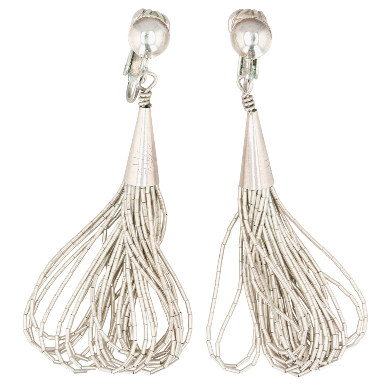 Southwest Sterling Liquid Silver Multi-Strand Earrings: Southwest Sterling Liquid Silver Multi-Strand Earrings / 8g