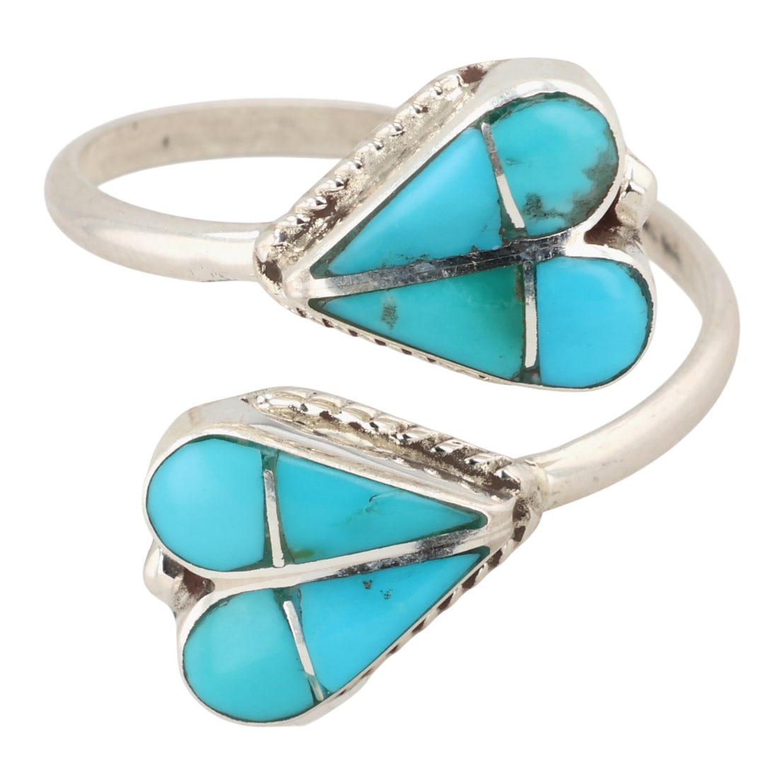 Signed Zuni Sterling Turquoise Inlay Adjustable Ring: Signed RVN? Zuni Sterling Turquoise Inlay Adjustable Ring Sz 10.25 / 3g