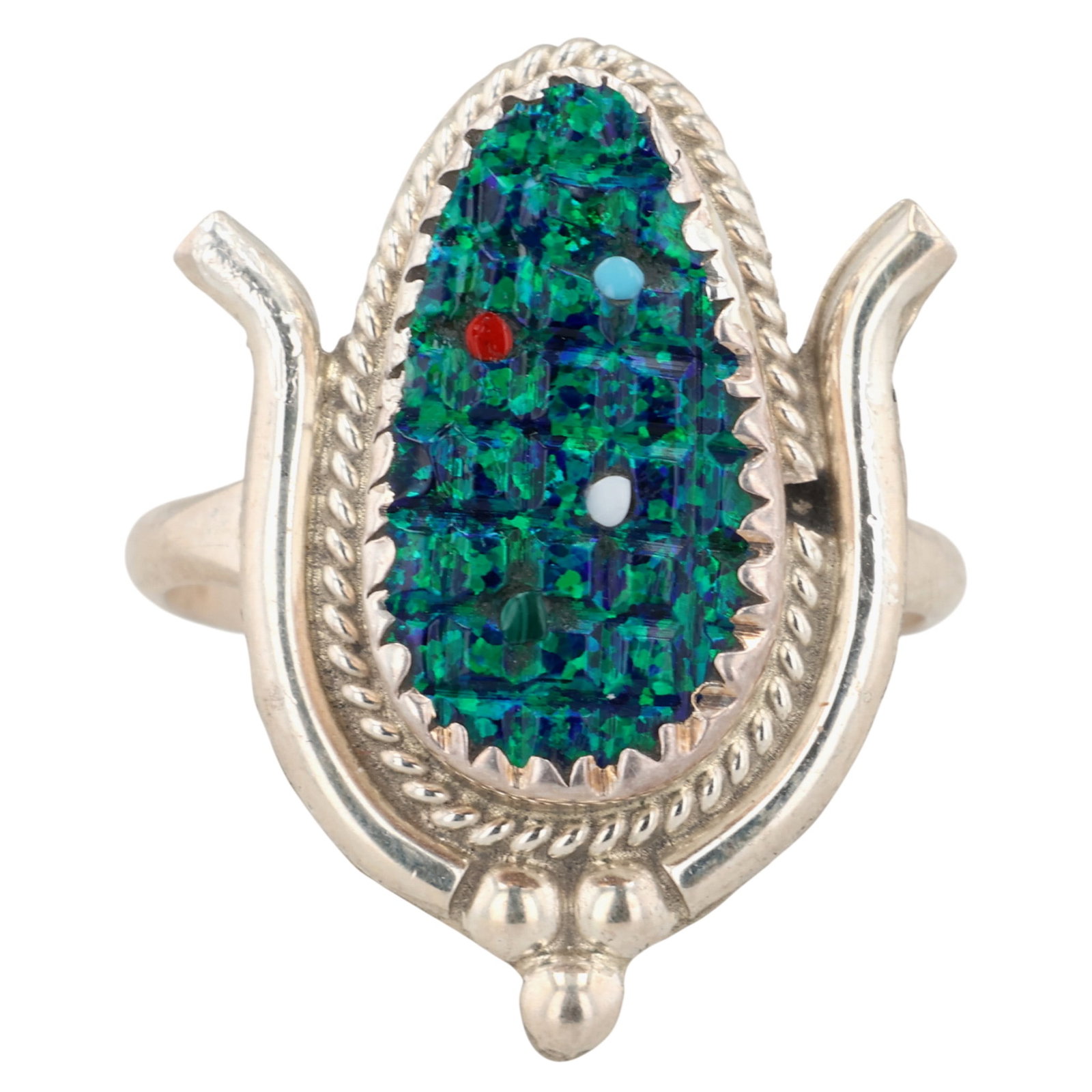 Kane Etsate Zuni Sterling Opal Corn Ring Sz 7.75: Kane Etsate Zuni Sterling Opal Corn Ring Sz 7.75 / 4g