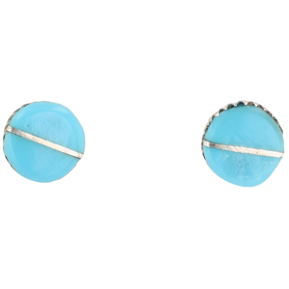 Rowena Laweka Zuni Sterling Turquoise Inlay Earrings: Rowena Laweka Zuni Sterling Turquoise Inlay Earrings / 0.6g / Unsigned. Artist attribution based on accompanying tag.