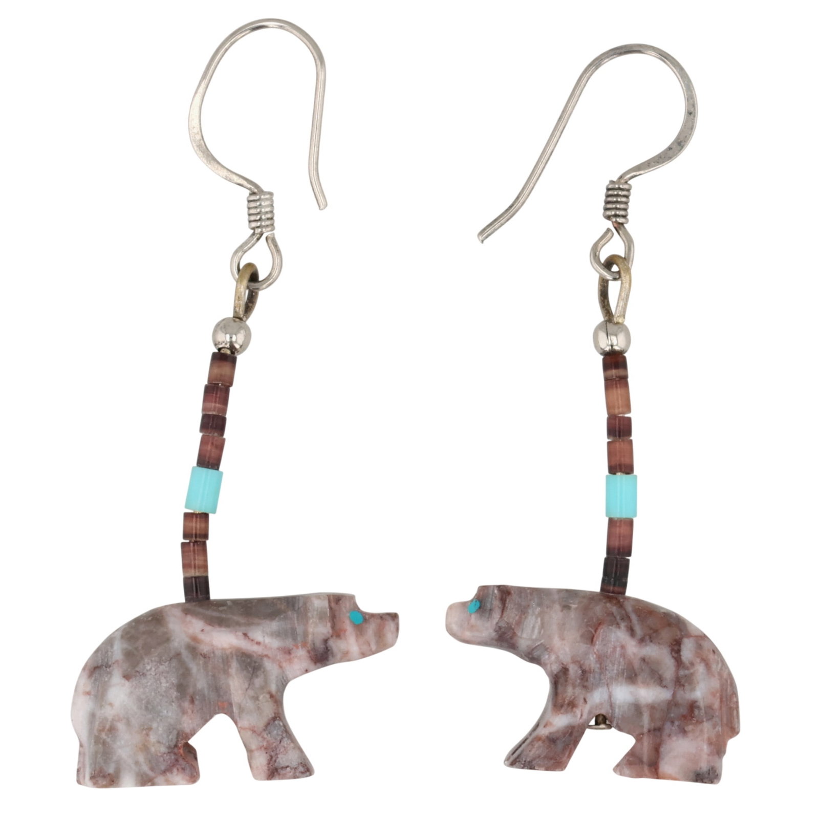 Navajo Sterling Agate Carved Bear Earrings (1 of 3)
