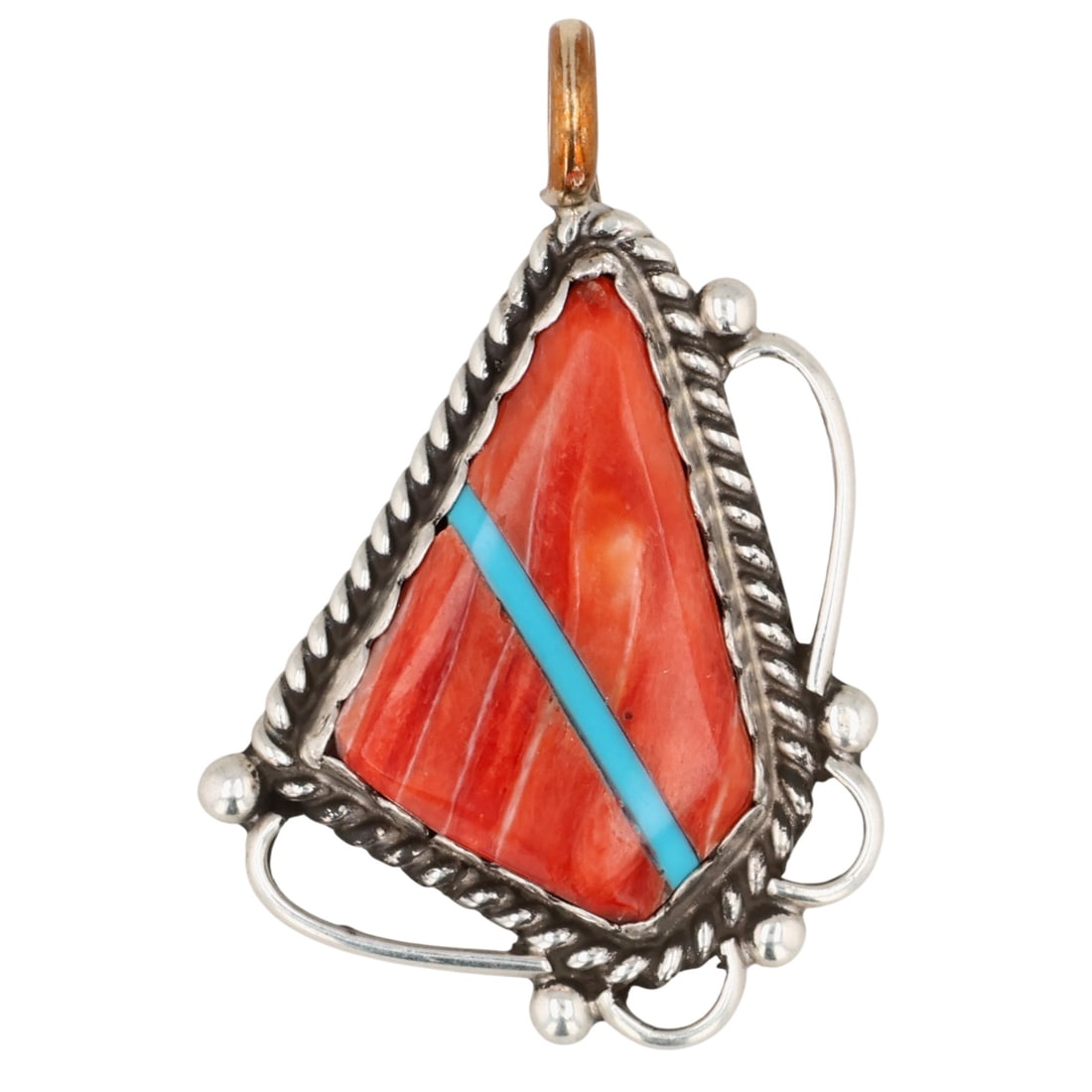 Navajo Sterling Spiny Oyster Turquoise Inlay Pendant (1 of 3)