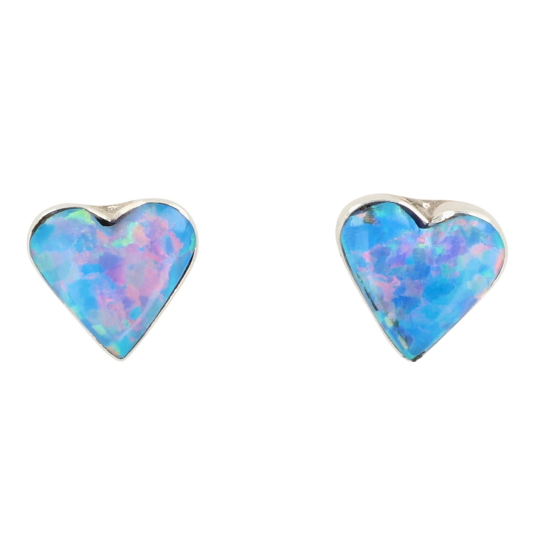 Arlinda Lalio Zuni Sterling Opal Heart Earrings: Arlinda Lalio Zuni Sterling Opal Heart Earrings / 0.8g / Unsigned. Artist attribution based on accompanying tag.