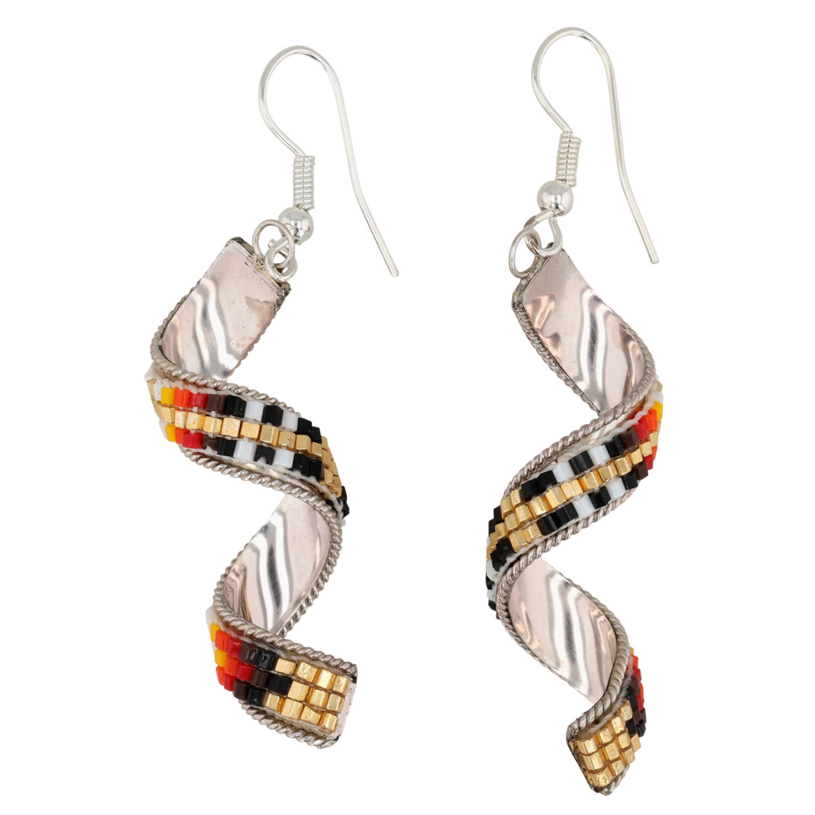 Lucille Romone Navajo Sterling Microbead Spiral Earrings: Lucille Romone Navajo Sterling Microbead Spiral Earrings / 4.5g / Unsigned. Artist attribution based on accompanying tag.