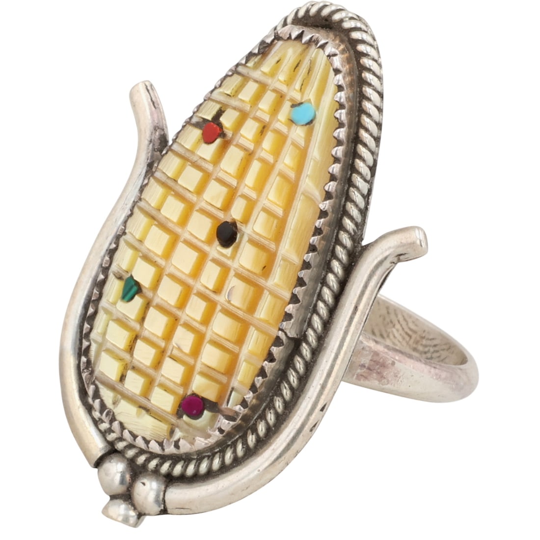 Tracey Etsate Bowekaty Zuni Sterling Mother of Pearl Corn Ring Sz 8.5: Tracey Etsate Bowekaty Zuni Sterling Mother of Pearl Corn Ring Sz 8.5 / 5.5g