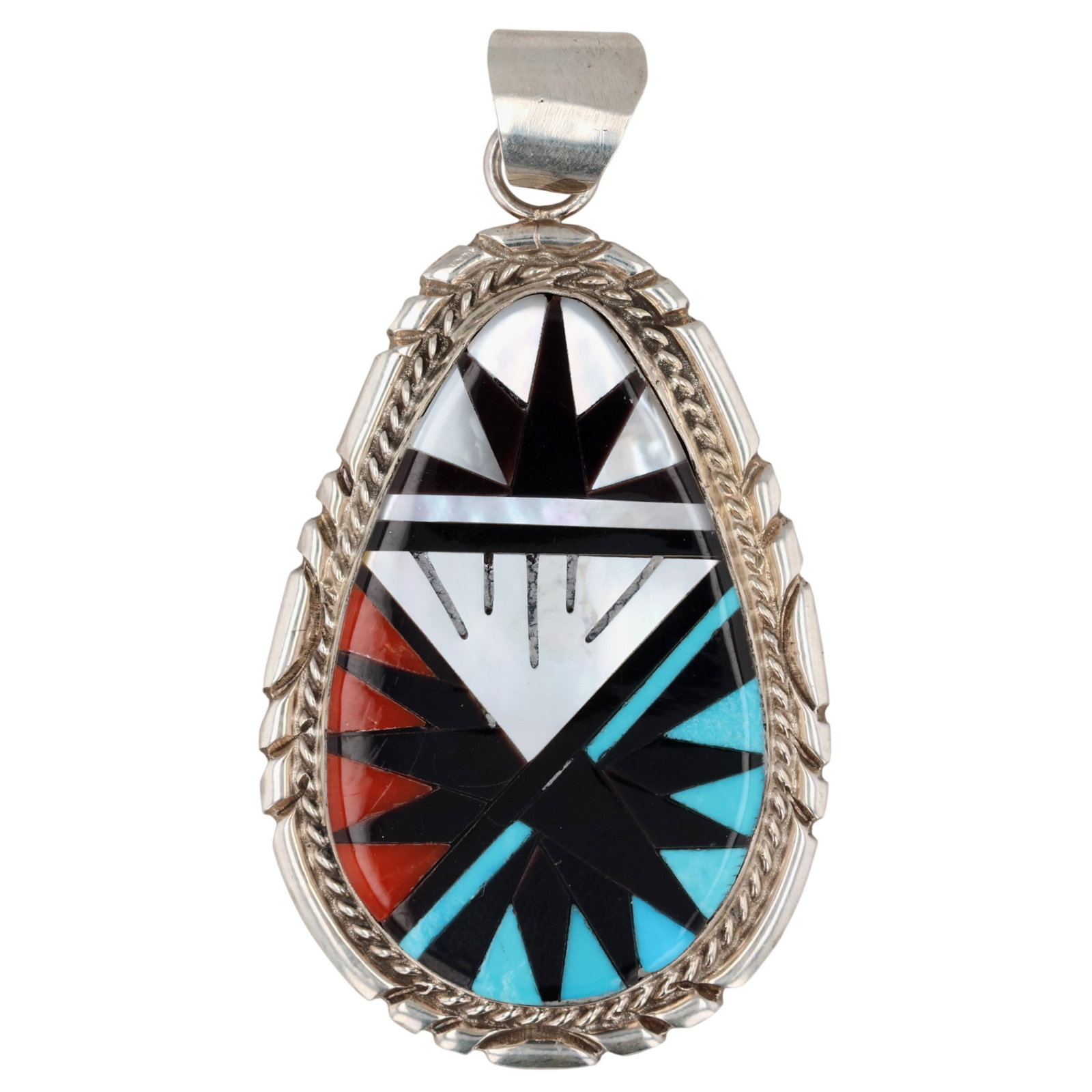 Leslie & Gladys Lamy Zuni Sterling Multi-Stone Inlay Pendant (1 of 4)