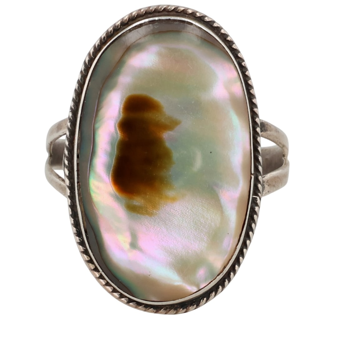 Signed Taxco Mexico Sterling Abalone Ring Sz 7.75: Signed ABC TR-09 Taxco Mexico Sterling Abalone Ring Sz 7.75 / 4g
