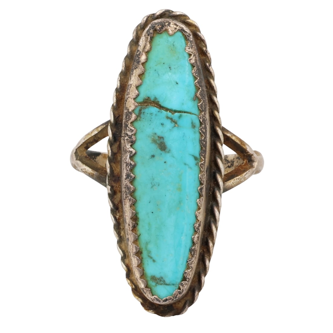 Vintage Signed Sterling Turquoise Ring Sz 6: Vintage Signed Sterling Turquoise Ring Sz 6 / 5g / As is, stone cracked, see photos / Signature obstructed - possibly NOO