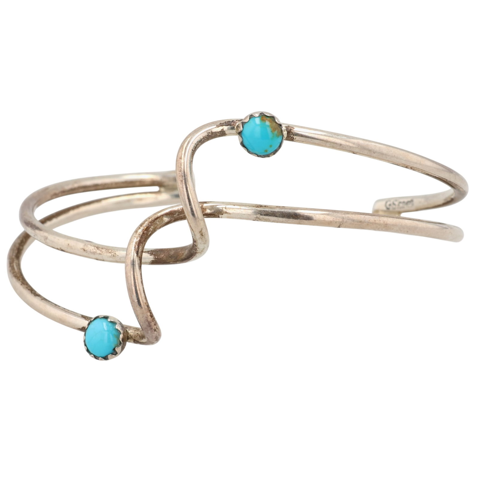 Signed Navajo Sterling Turquoise Twist Cuff Bracelet (1 of 7)