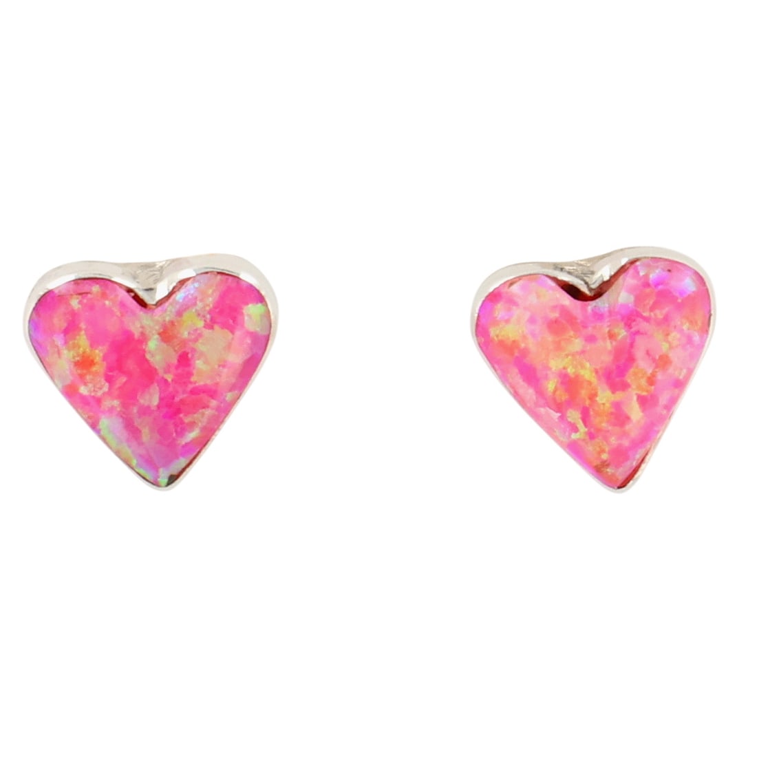 Arlinda Lalio Zuni Sterling Opal Heart Earrings: Arlinda Lalio Zuni Sterling Opal Heart Earrings / 0.8g / Unsigned. Artist attribution based on accompanying tag.