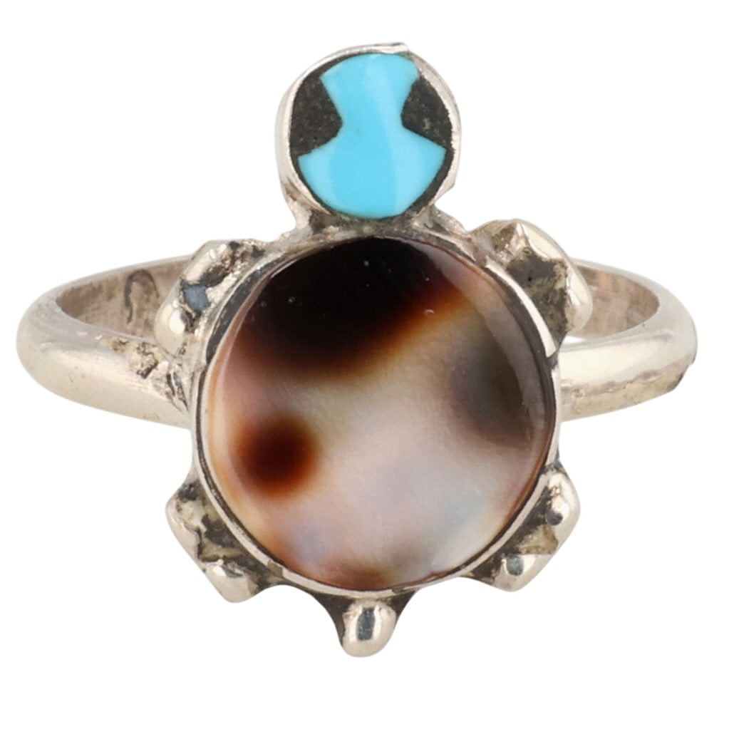 Zuni Sterling Multi-Stone Inlay Turtle Ring Sz 8 (1 of 5)
