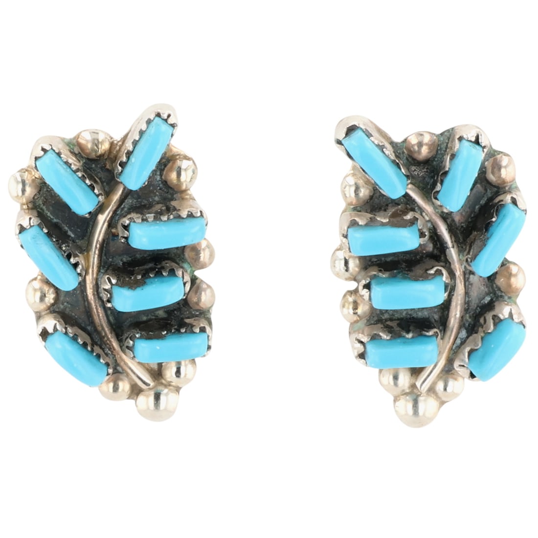Vickie Johnson Zuni Sterling Turquoise Earrings: Vickie Johnson Zuni Sterling Block Turquoise Earrings / 3g / Unsigned. Artist attribution based on accompanying tag.