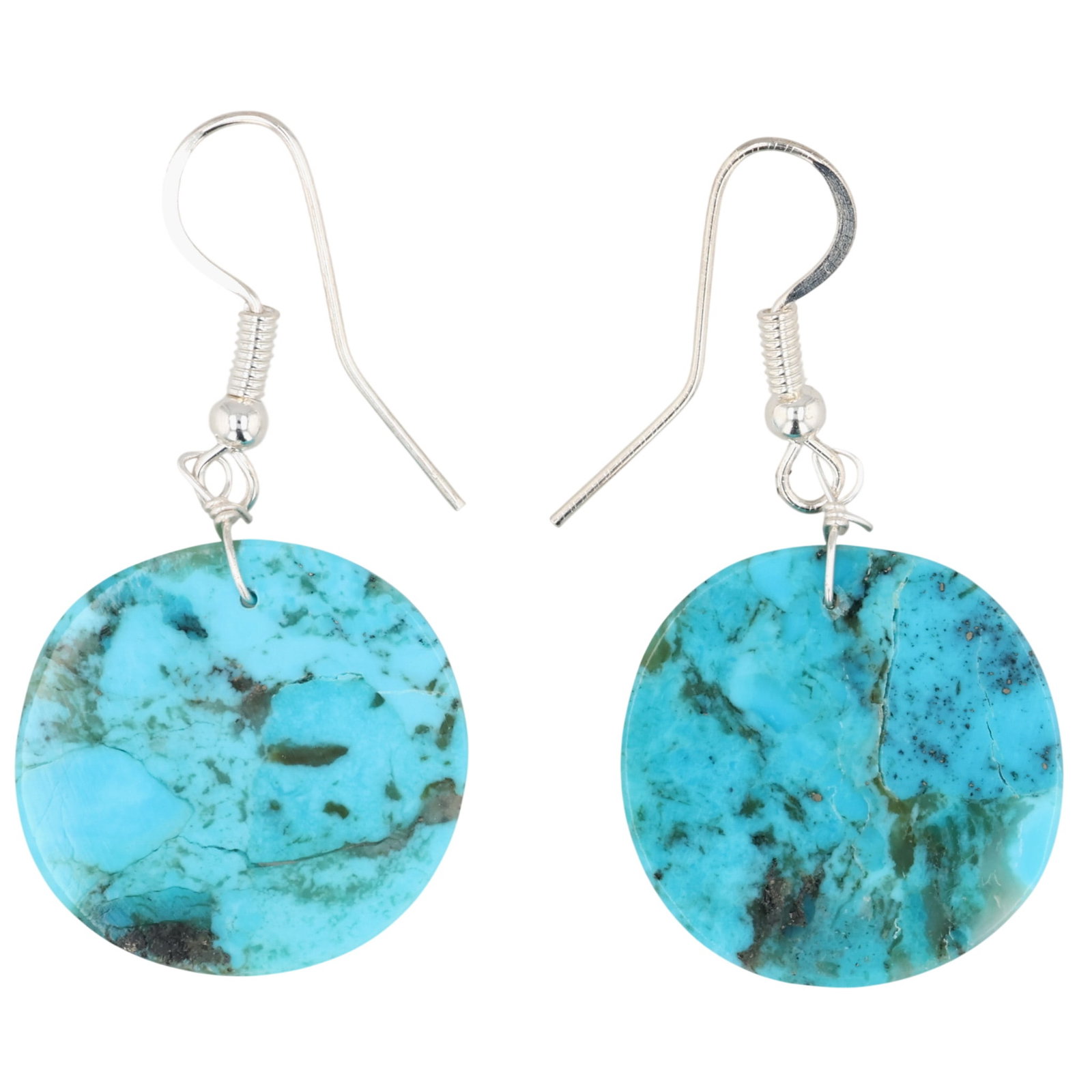 Jameson Pete Navajo Sterling Turquoise Slab Earrings: Jameson Pete Navajo Sterling Composite Turquoise Slab Earrings / 3.5g / Unsigned. Artist attribution based on accompanying tag. there is no crack in item. Because it is block/composite, there is a res