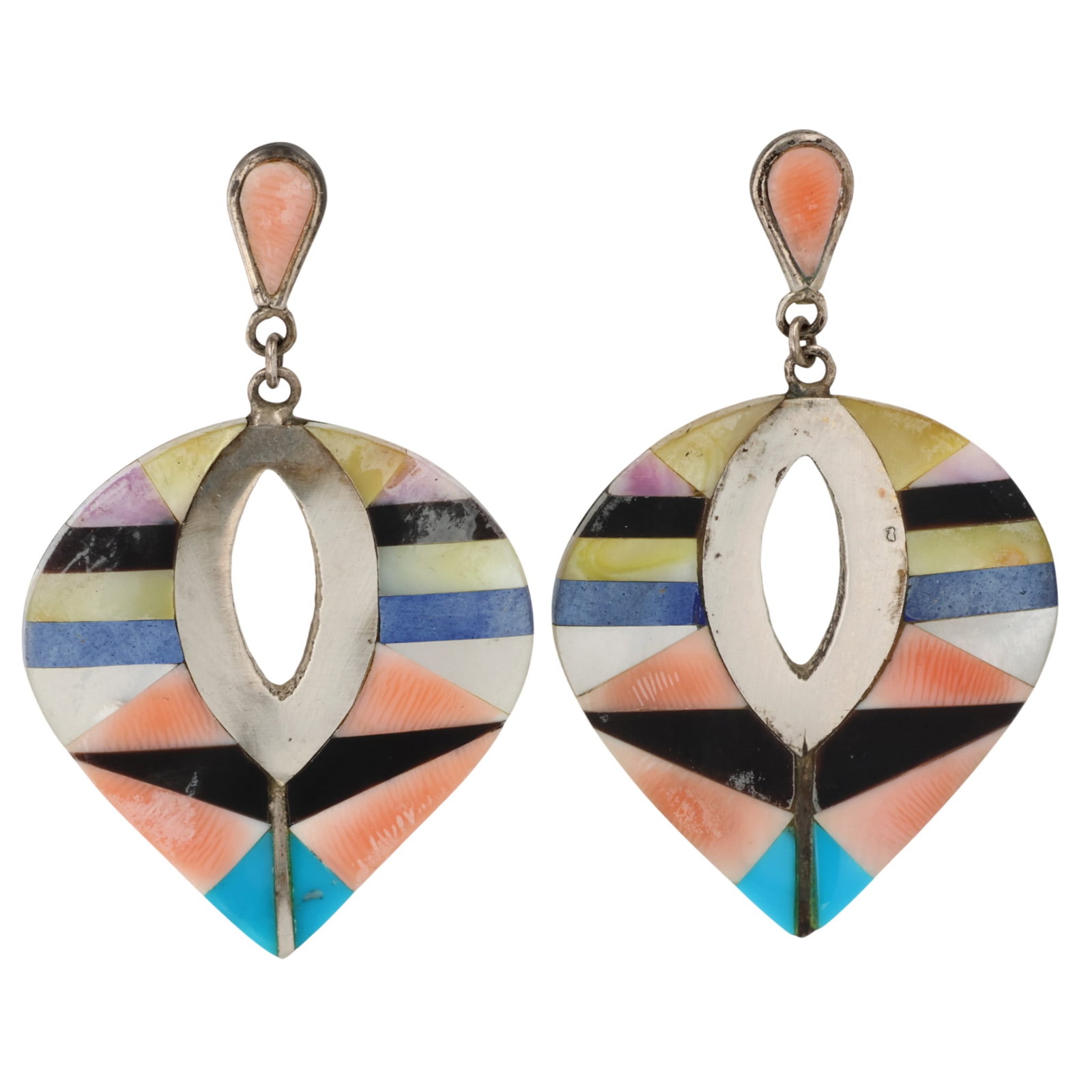 Southwest Sterling Multi-Stone Inlay Earrings (1 of 4)