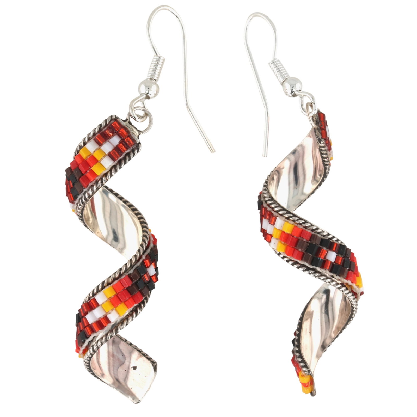Lucille Romone Navajo Sterling Microbead Spiral Earrings: Lucille Romone Navajo Sterling Microbead Spiral Earrings / 4.5g / Unsigned. Artist attribution based on accompanying tag.