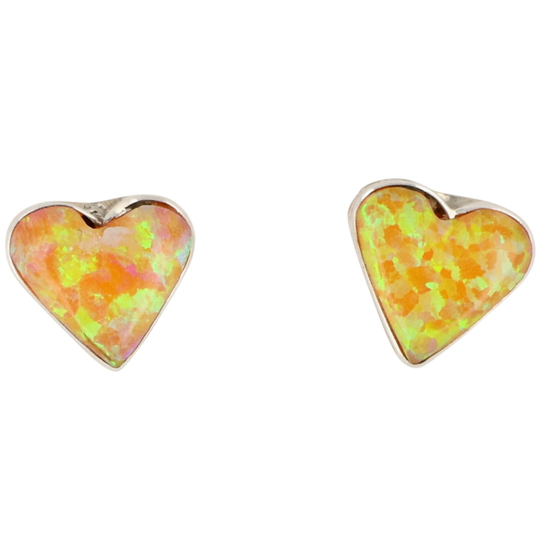 Arlinda Lalio Zuni Sterling Opal Heart Earrings: Arlinda Lalio Zuni Sterling Opal Heart Earrings / 0.8g / Unsigned. Artist attribution based on accompanying tag.