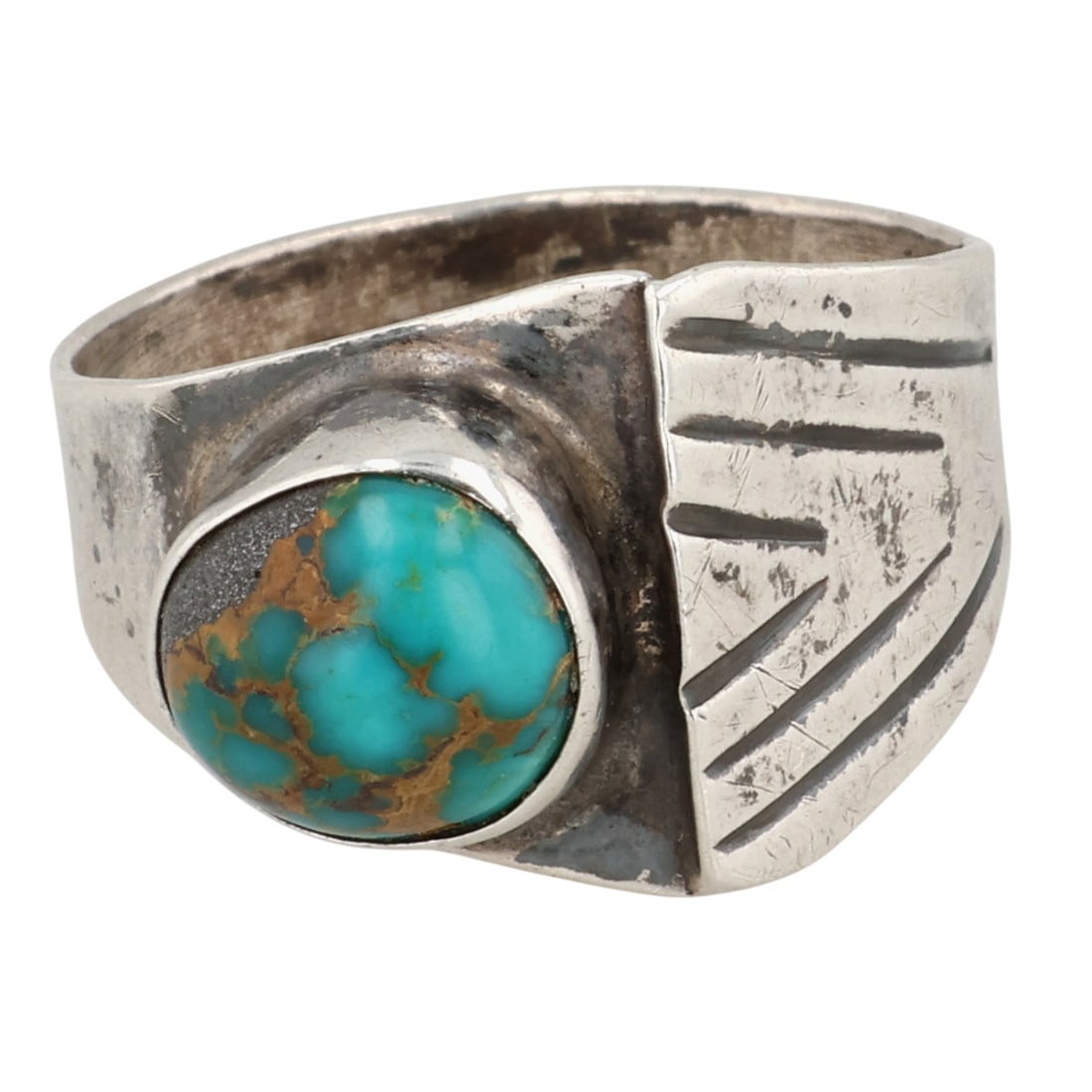 Vintage Navajo Sterling Turquoise Ring Sz 8.75: Vintage Navajo Sterling Turquoise Ring Sz 8.75 / 4g