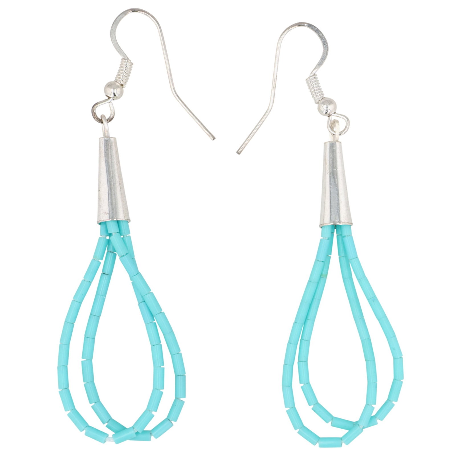 Ramona Calabaza Santo Domingo Sterling Turquoise Earrings: Ramona Calabaza Santo Domingo Sterling Block Turquoise Bead Earrings / 2g / Unsigned. Artist attribution based on accompanying tag.
