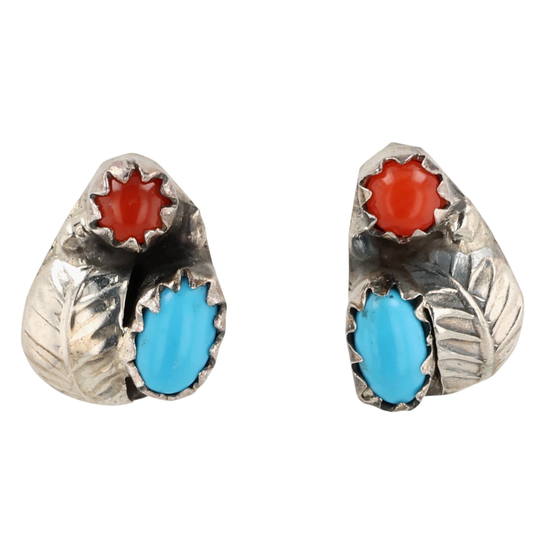 Roselene Joe Navajo Sterling Turquoise Coral Earrings: Roselene Joe Navajo Sterling Turquoise Coral Earrings / 1g / Unsigned. Artist attribution based on accompanying tag.