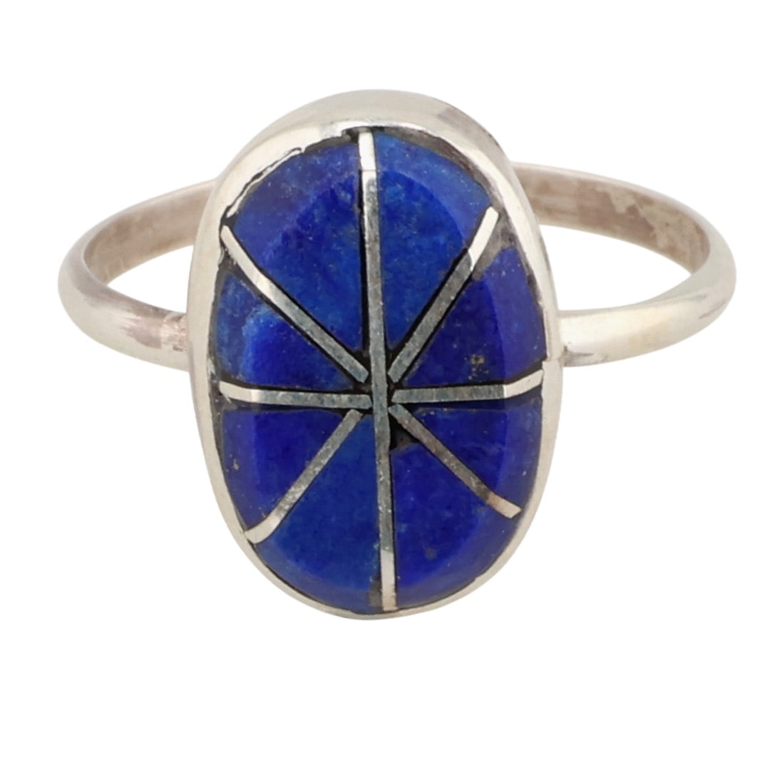 Eldred & Charlotte Seoutewa Zuni Sterling Lapis Lazuli Inlay Ring Sz 5: Eldred & Charlotte Seoutewa Zuni Sterling Lapis Lazuli Inlay Ring Sz 5 / 2g