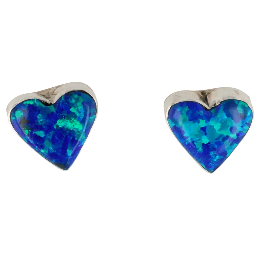 Arlinda Lalio Zuni Sterling Opal Heart Earrings: Arlinda Lalio Zuni Sterling Opal Heart Earrings / 0.8g / Unsigned. Artist attribution based on accompanying tag.