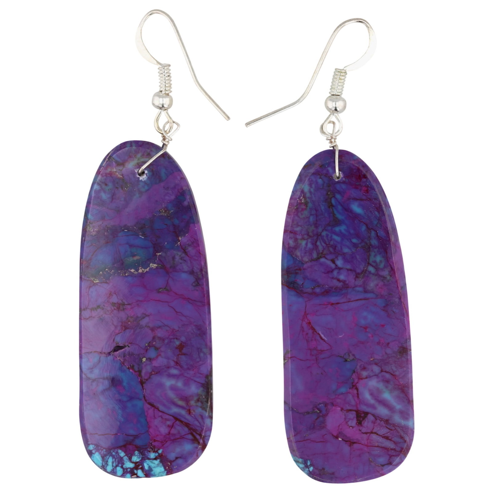 Jameson Pete Navajo Sterling Violet Dahlia Slab Earrings: Jameson Pete Navajo Sterling Violet Dahlia Slab Earrings / 12g / Unsigned. Artist attribution based on accompanying tag.