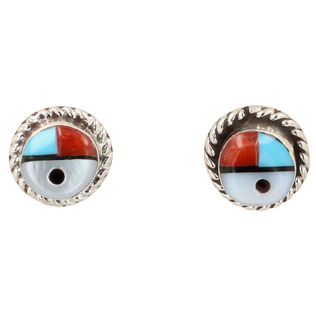Janice Lalio Zuni Sterling Multi-Stone Inlay Sunface Earrings (1 of 3)
