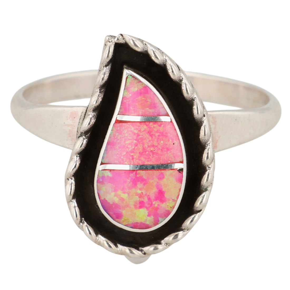 Faye Lowsayatee Zuni Sterling Opal Inlay Teardrop Ring Sz 6.75: Faye Lowsayatee Zuni Sterling Opal Inlay Teardrop Ring Sz 6.75 / 2g
