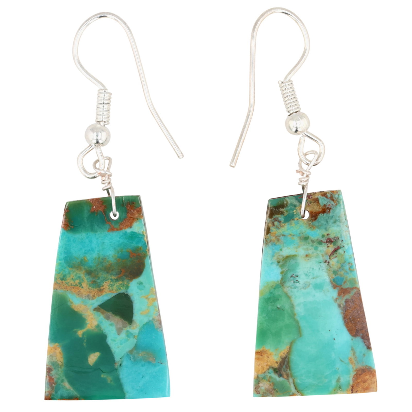 Jameson Pete Navajo Sterling Turquoise Slab Earrings: Jameson Pete Navajo Sterling Compressed Turquoise Slab Earrings / 4g / Unsigned. Artist attribution based on accompanying tag.