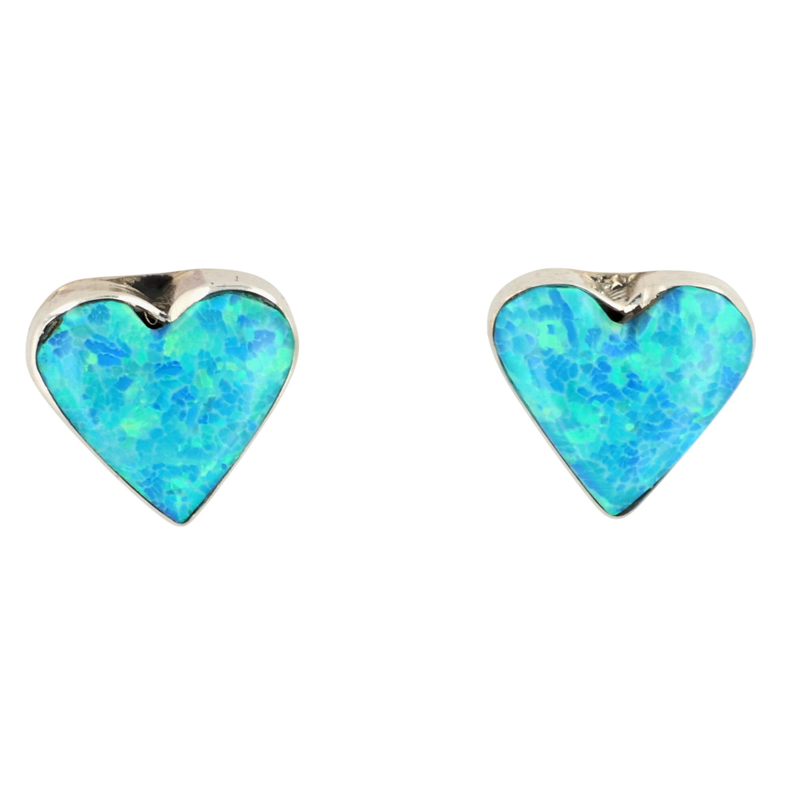 Arlinda Lalio Zuni Sterling Opal Heart Earrings: Arlinda Lalio Zuni Sterling Opal Heart Earrings / 0.8g / Unsigned. Artist attribution based on accompanying tag.