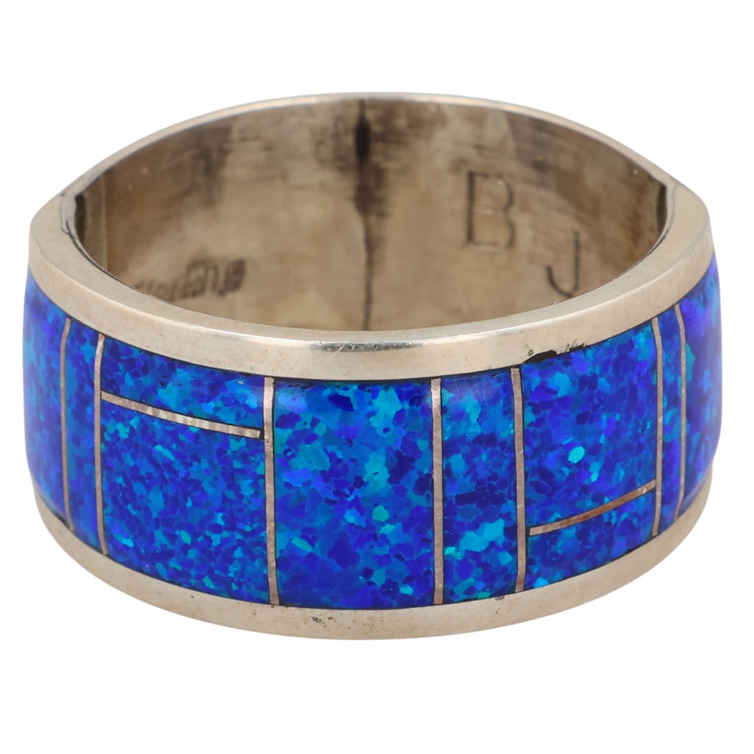 Bernard Cachini Zuni Sterling Opal Inlay Ring Sz 6.75: Bernard Cachini Zuni Sterling Opal Inlay Ring Sz 6.75 / 4g / Signed BJ and JC. Artist attribution based on accompanying tag. Unable to verify attribution.