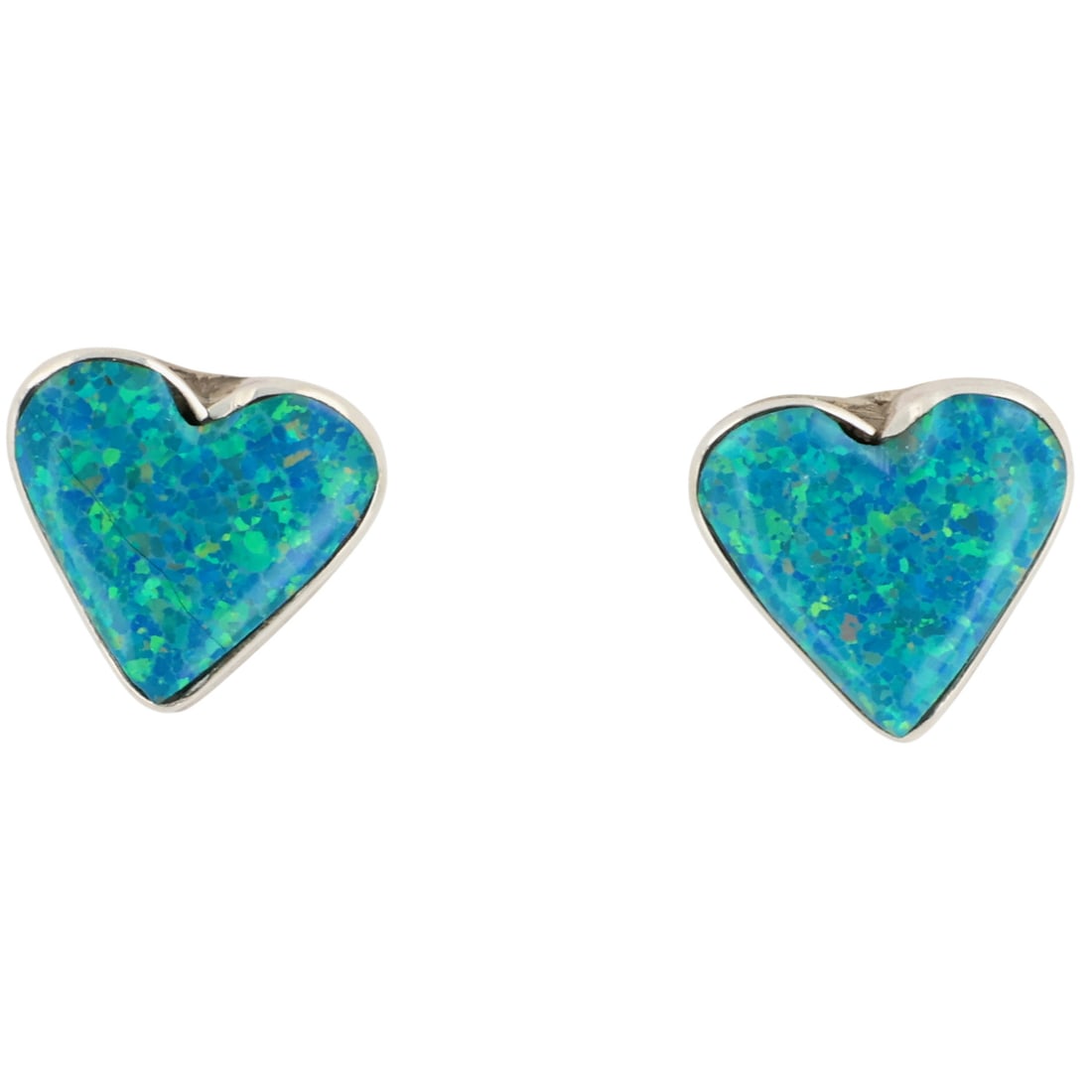Arlinda Lalio Zuni Sterling Opal Heart Earrings: Arlinda Lalio Zuni Sterling Opal Heart Earrings / 0.8g / Unsigned. Artist attribution based on accompanying tag.