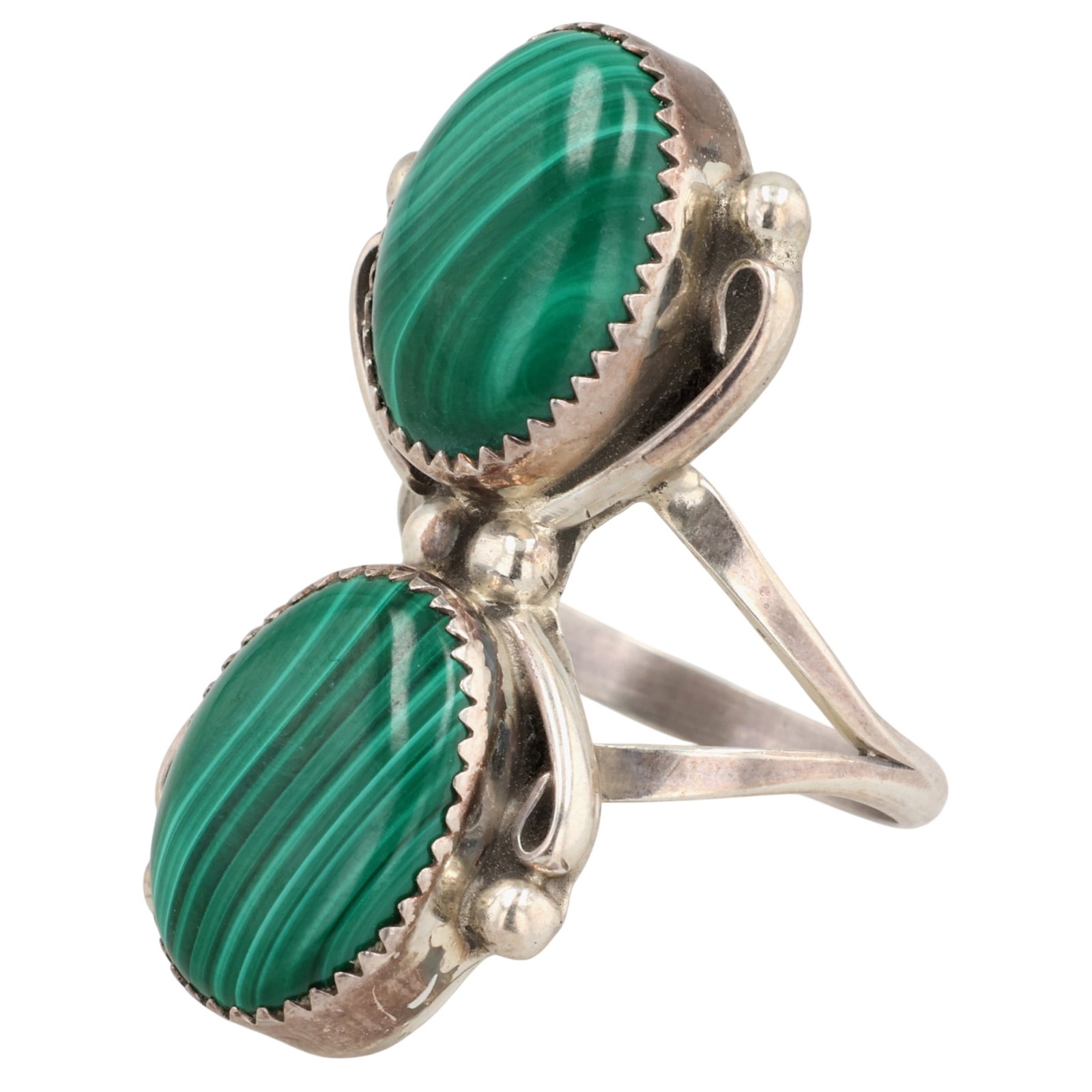 Signed B Navajo Sterling Malachite Ring Sz 7: Signed B Navajo Sterling Malachite Ring Sz 7 / 7g