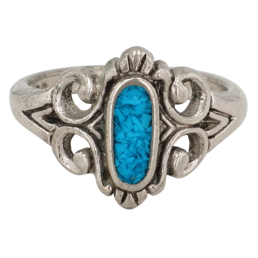 Southwestern Sterling Crushed Turquoise Ring Sz 4: Southwestern Sterling Crushed Turquoise Ring Sz 4 / 2.5g