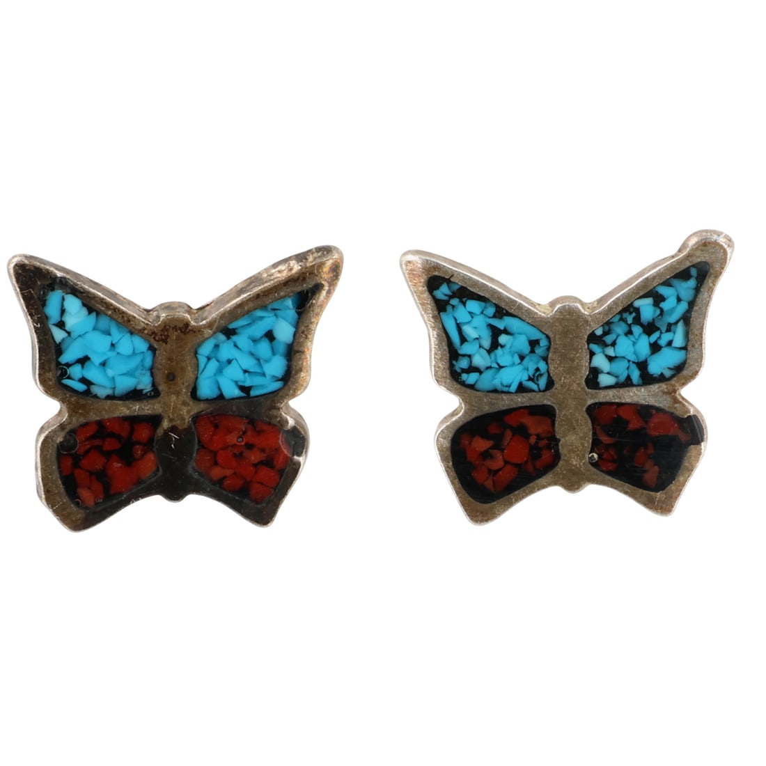 Southwest Sterling Crushed Turquoise Coral Butterfly Earrings (1 of 3)