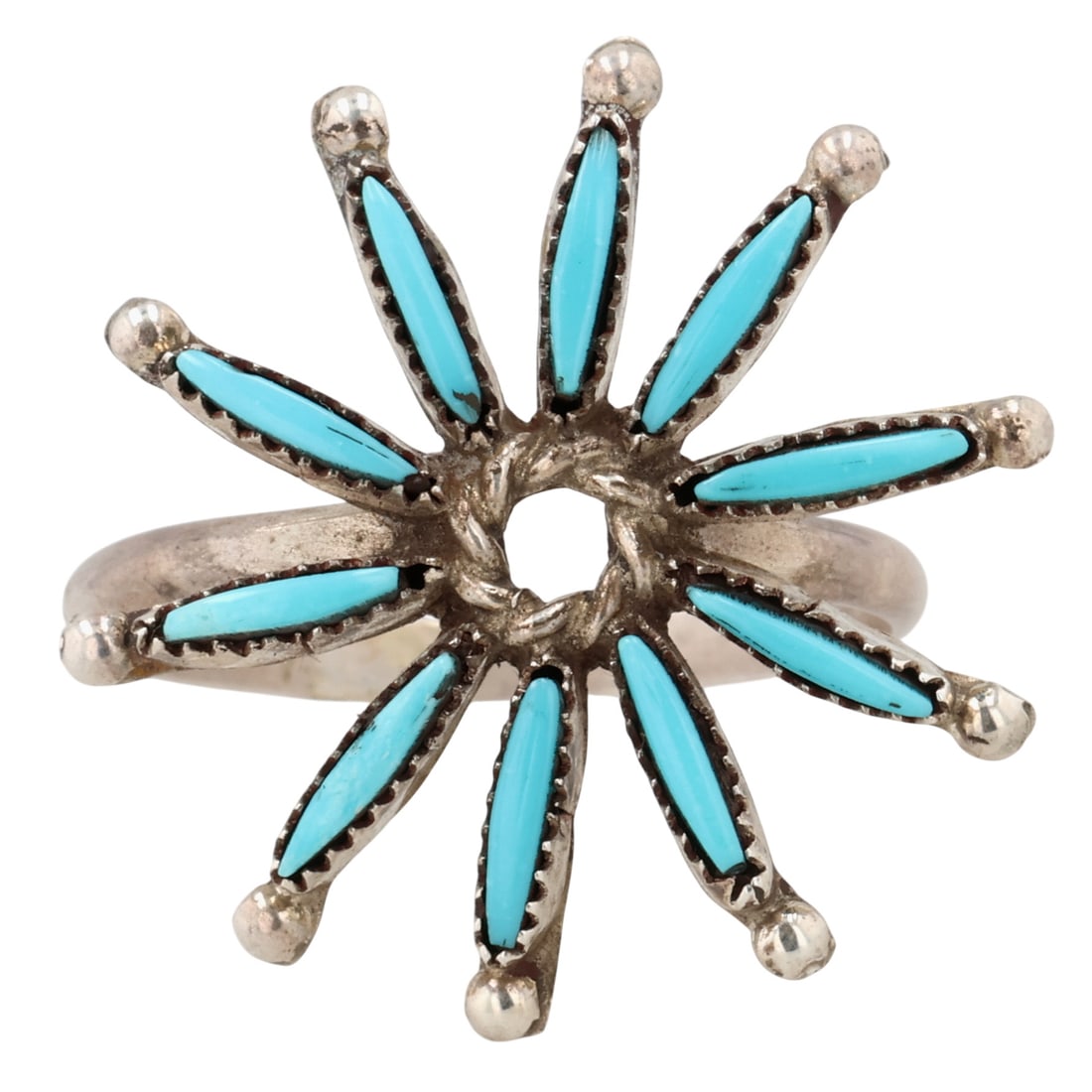 Yvette Kaamasee Zuni Sterling Turquoise Needlepoint Ring Sz 10 (1 of 6)