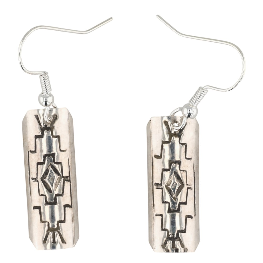 Florence Tahe Navajo Sterling Stamped Bar Earrings: Florence Tahe Navajo Sterling Stamped Bar Earrings / 2g