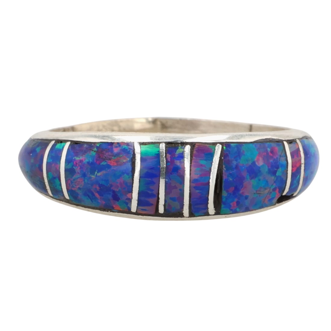Kerrie Peina Zuni Sterling Opal Inlay Ring Sz 6.25: Kerrie Peina Zuni Sterling Opal Inlay Ring Sz 6.25 / 1.5g / Unsigned. Artist attribution based on accompanying tag. / Inlay does not sit flush against settings in all spots. See photos.
