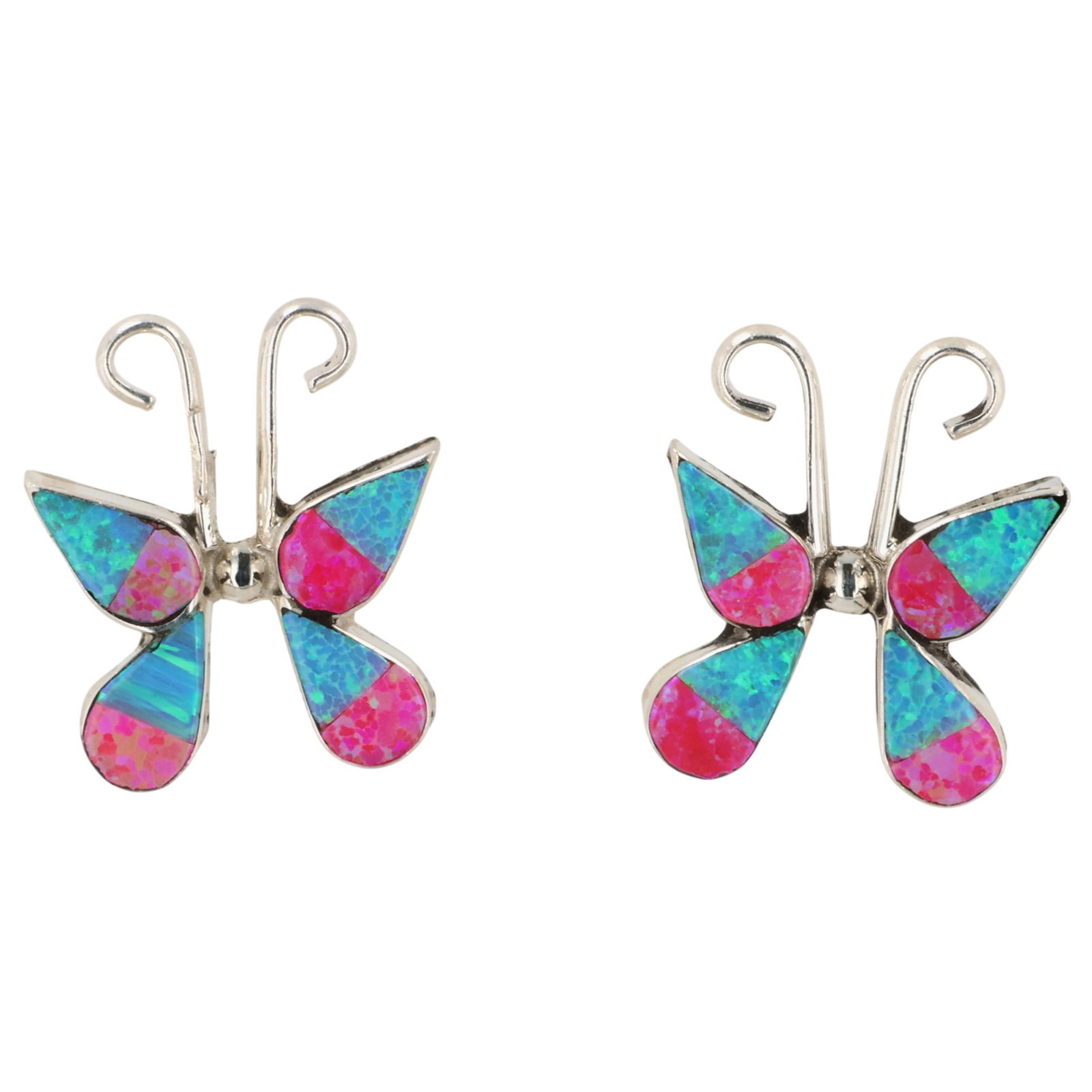 Walter Lalio Zuni Sterling Opal Inlay Butterfly Earrings: Walter Lalio Zuni Sterling Opal Inlay Butterfly Earrings / 2g / Unsigned. Artist attribution based on accompanying tag.