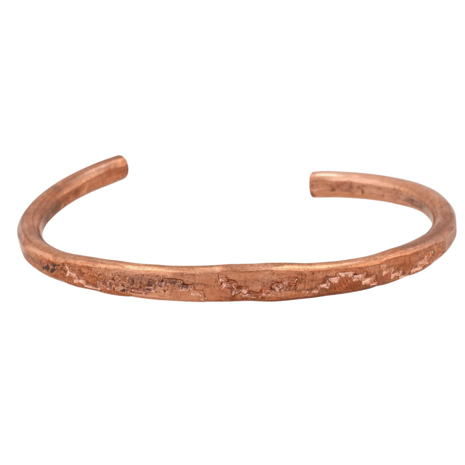 Yolanda Skeets Navajo Copper Stamped Cuff Bracelet: Yolanda Skeets Navajo Copper Stamped Cuff Bracelet / 18g / Unsigned. Artist attribution based on accompanying tag.