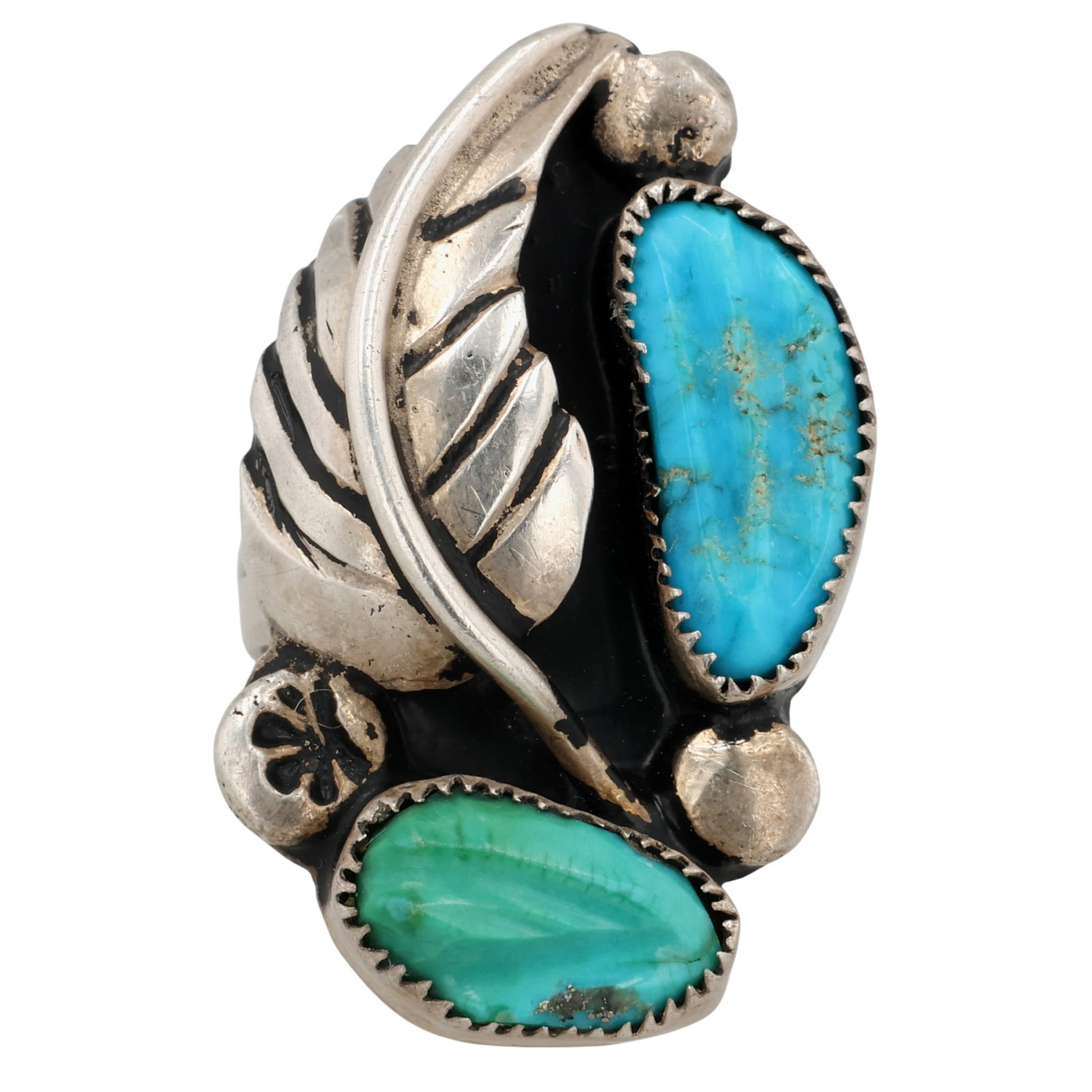 Ben Eustace Zuni Sterling Carved Turquoise Ring Sz 5.25 (1 of 7)