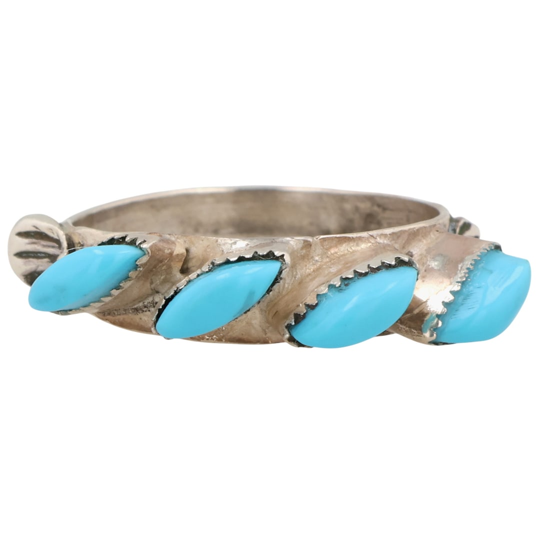 Southwest Sterling Turquoise Petit Point Ring Sz 5: Southwest Sterling Turquoise Petit Point Ring Sz 5 / 2g