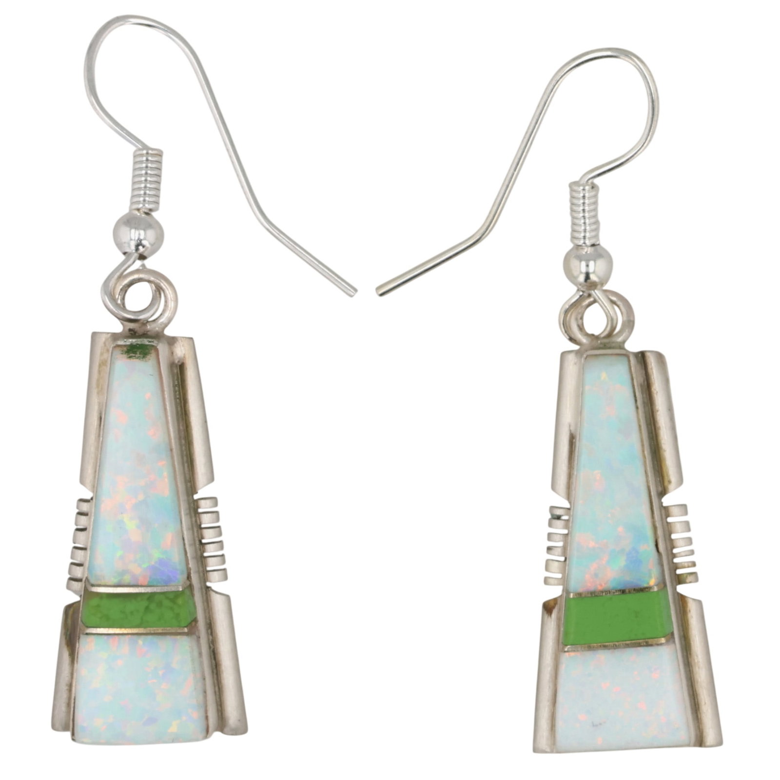 Steve Francisco Navajo Sterling Opal Gaspeite Inlay Earrings: Steve Francisco Navajo Sterling Opal Gaspeite Inlay Earrings / 4.5g