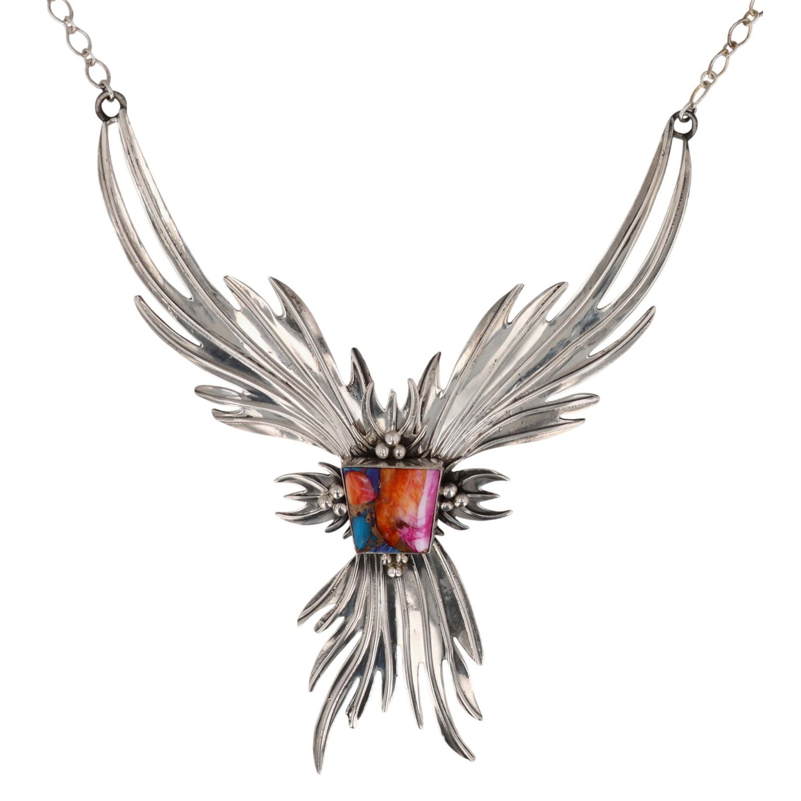 Charles Johnson Navajo Sterling Dahlia Phoenix Necklace (1 of 6)